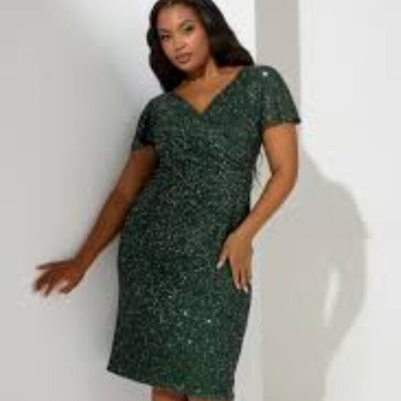 VERA MONT Emerald Green Sequin Short Sleeve Dress size 14 - Picture 11 of 11